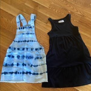 Blue Tie-Dye Denim Overall Dress and Black Sleeveless Dress